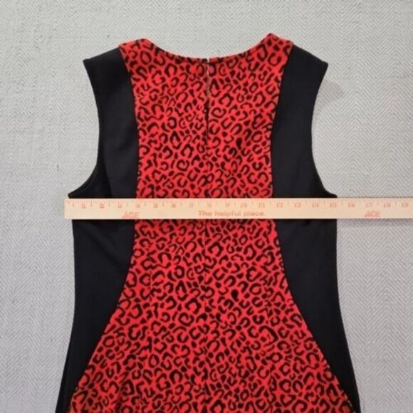 Spense Black & Red Cheeta Print Bodycon Midi Dress Size 4 Sleeveless EUC Fitted - Picture 3 of 12